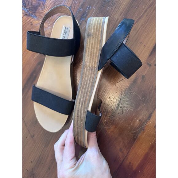 Steve Madden Black Leather Wooden Flatform Sandals, Size 9 - Picture 7 of 8